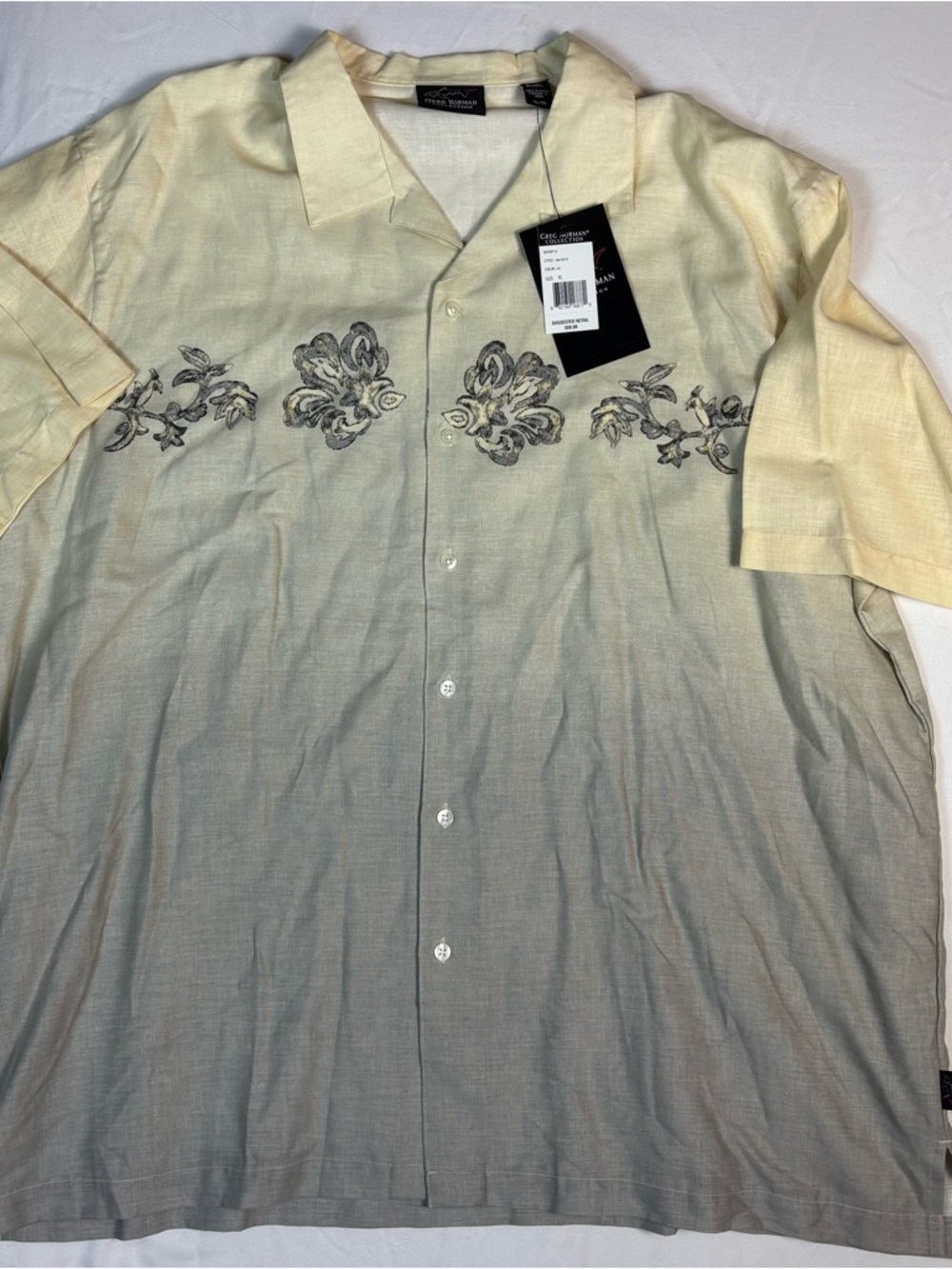 Greg Norman Collection Men's XL Button-Up Shirt NWT Linen Rayon Floral Ombre